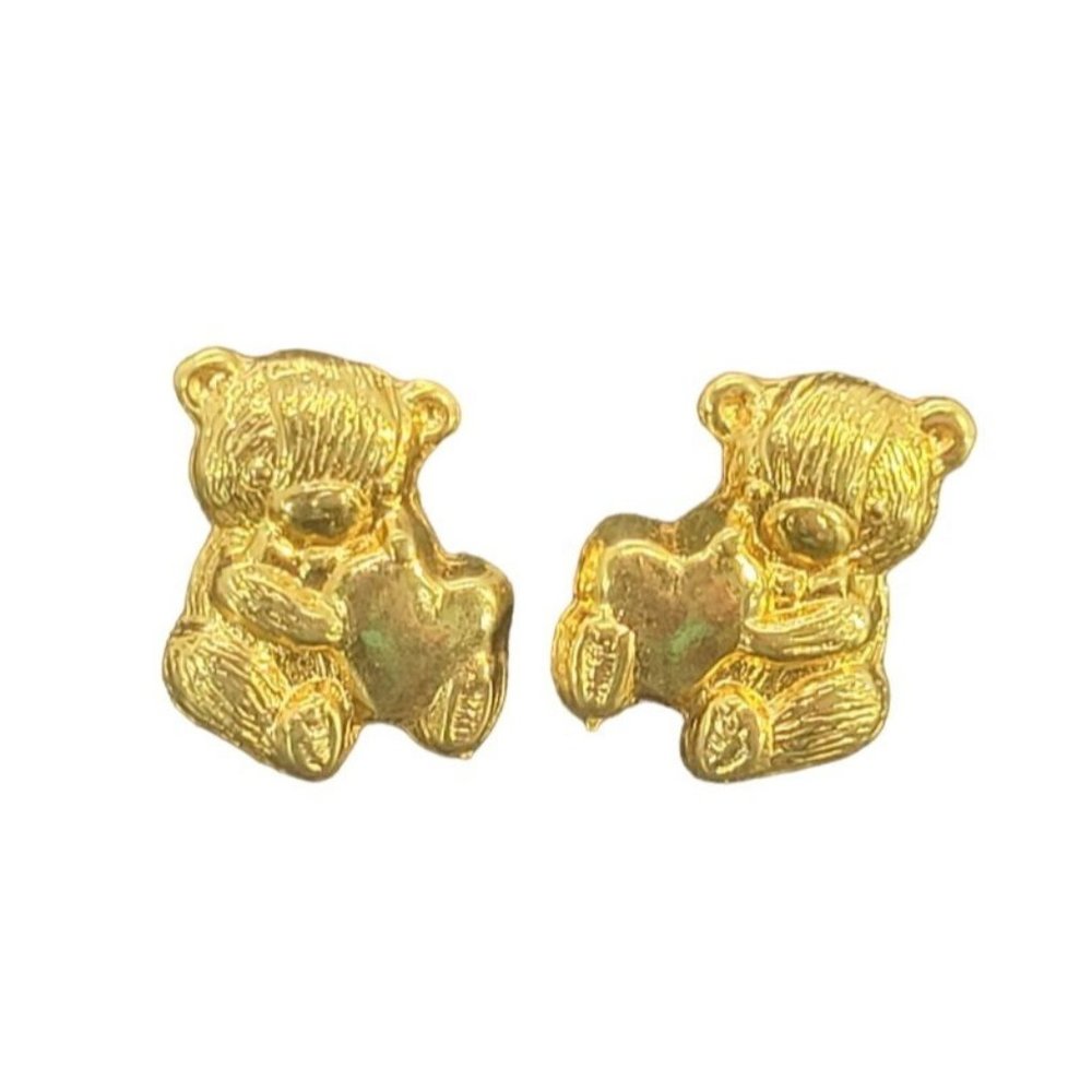 Vintage Franklin Mint 1979 teddy Bear 24 Gold Plate Earrings